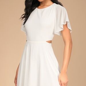 Lulus Blissful Love Ivory Cutout Mini Skater Dress White - Size XL